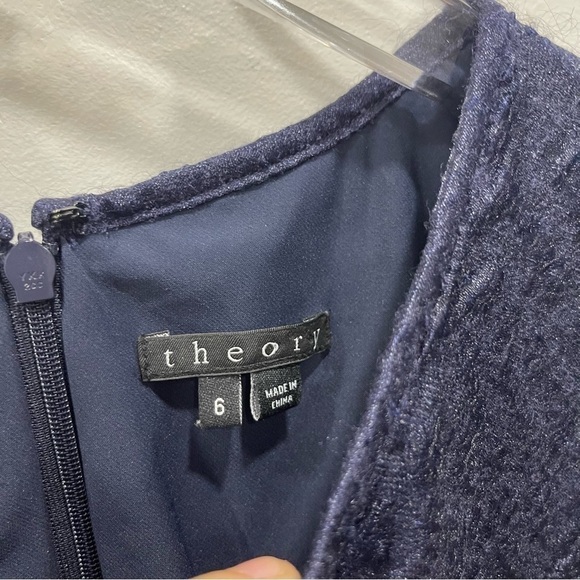 Theory Mildra Linden Fit & Flare Wool Blend Dress Navy Blue Textured Size 6 - Picture 7 of 13